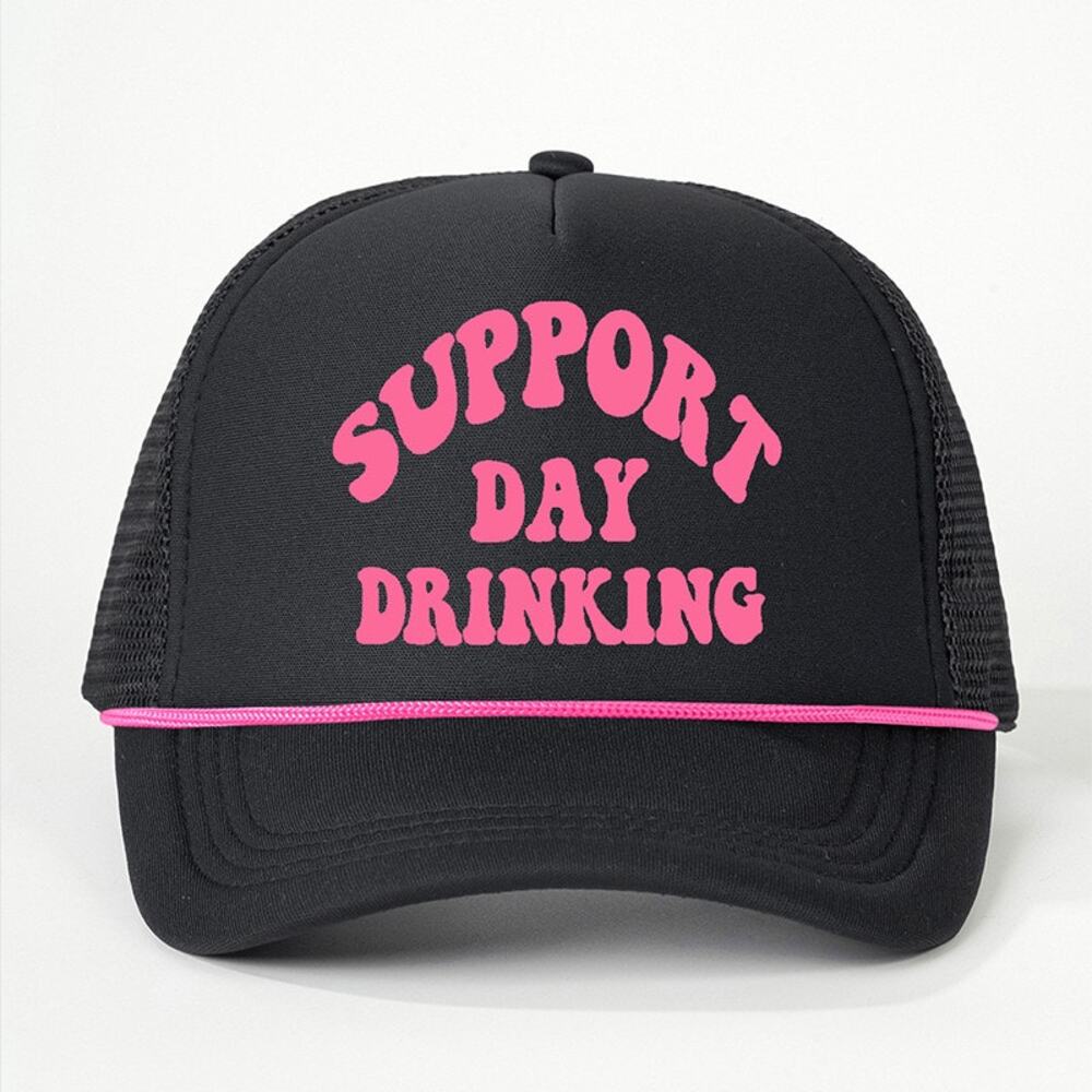 Support Day Drinking Black Graphic Adjustable Snapback Trucker Hat NWOT